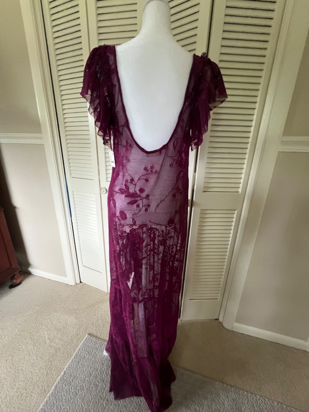 Free People Intimately Sheer Lace Maxi Dress in Plum Size M - Picture 6 of 16